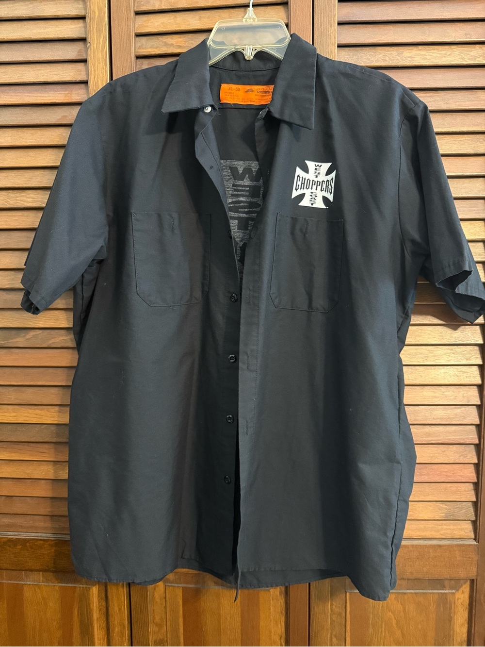 Men's RED KAP West Coast Choppers Black Short-Sleeve Button-Down Work Shirt